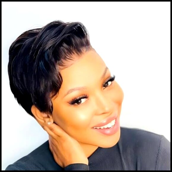 Short Pixie Cut Wig with Bangs Glueless Lace Front Human Hair Bob Style main image 7